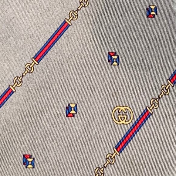 GUCCI Vintage Slate Grey Red Horsebit Diagonal Stripe Silk Tie - Picture 3 of 5